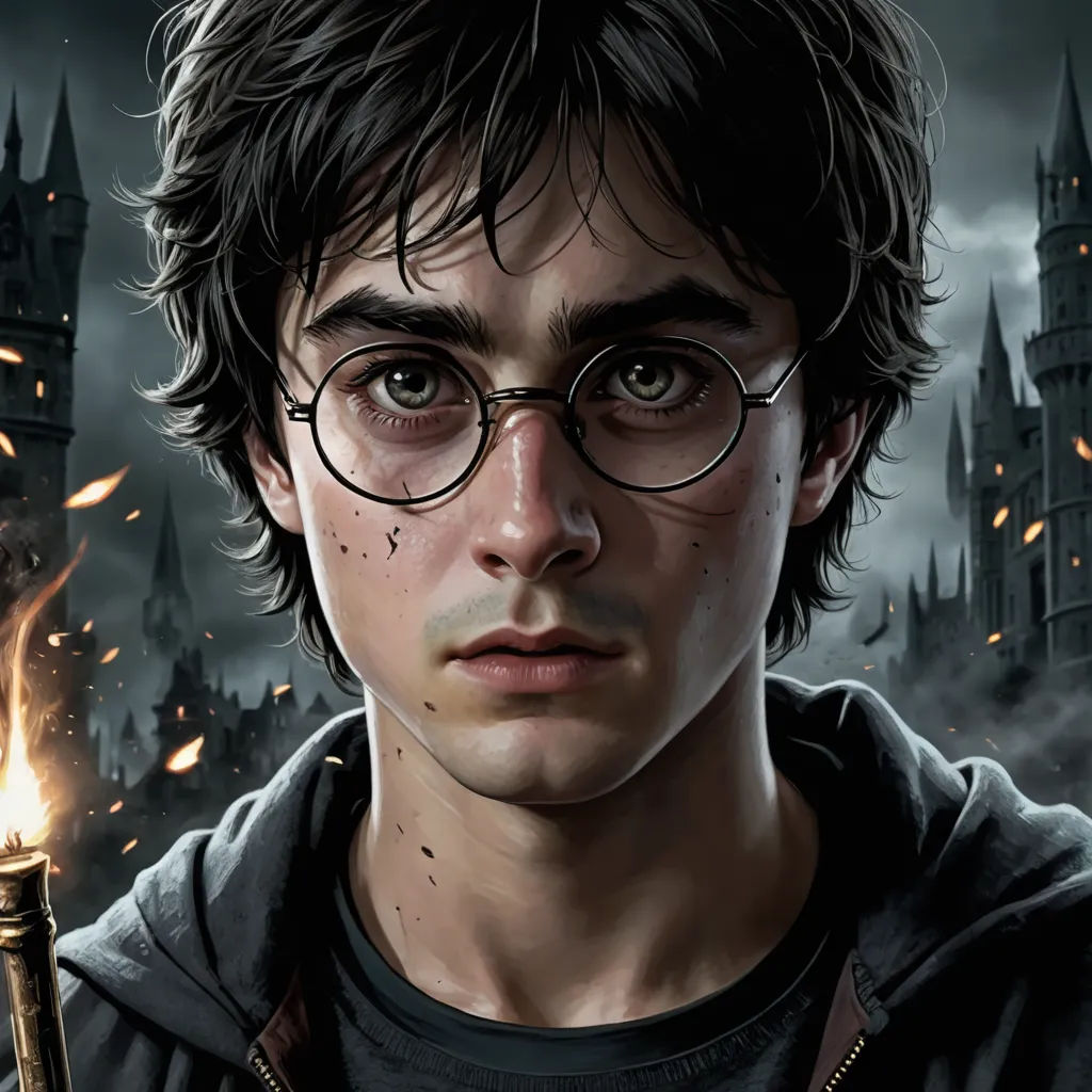 a harry potter character with a wand in his hand and a dark background with a castle in the background, sots art, a character portrait, Daryush Shokof, official art