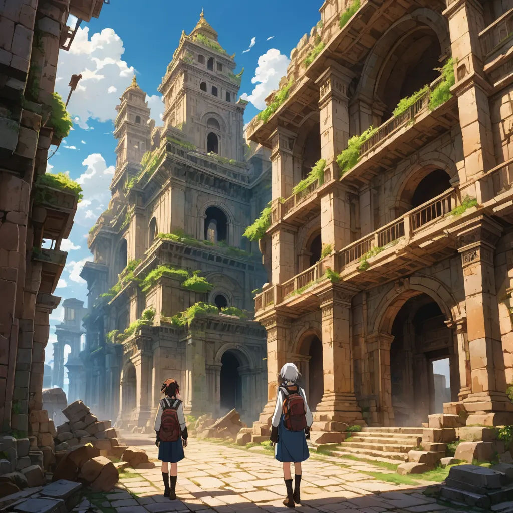 two people standing in front of a castle like building with a clock tower on top of it and a sky background, fantasy art, a detailed matte painting, Andreas Rocha, rossdraws global illumination