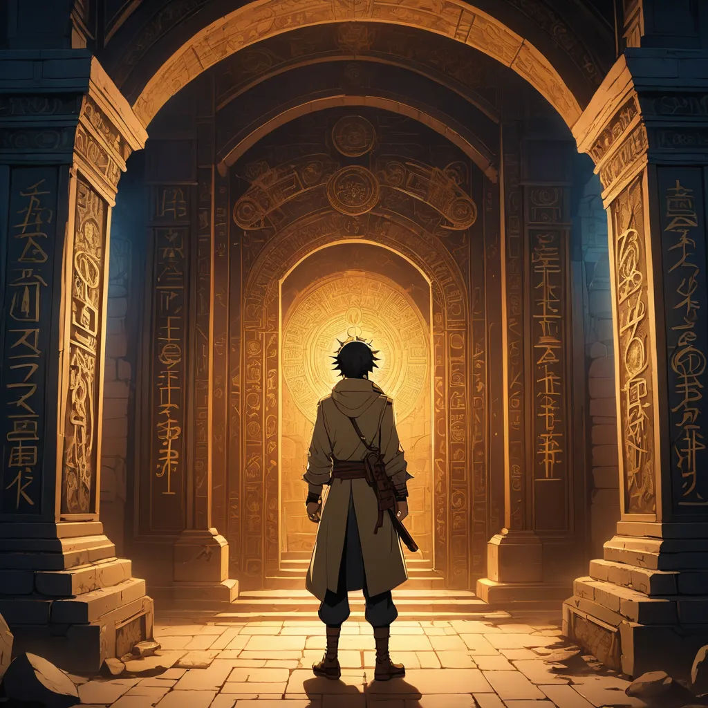 a man standing in a doorway with a sword in his hand and a light shining on him from behind, fantasy art, egyptian art, Cedric Seaut (Keos Masons), rossdraws global illumination