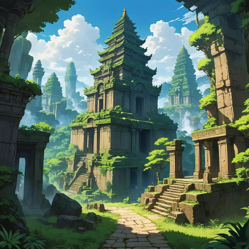 a painting of a forest with a path leading to a temple in the middle of the forest with a few trees, fantasy art, a detailed matte painting, Andreas Rocha, rossdraws global illumination
