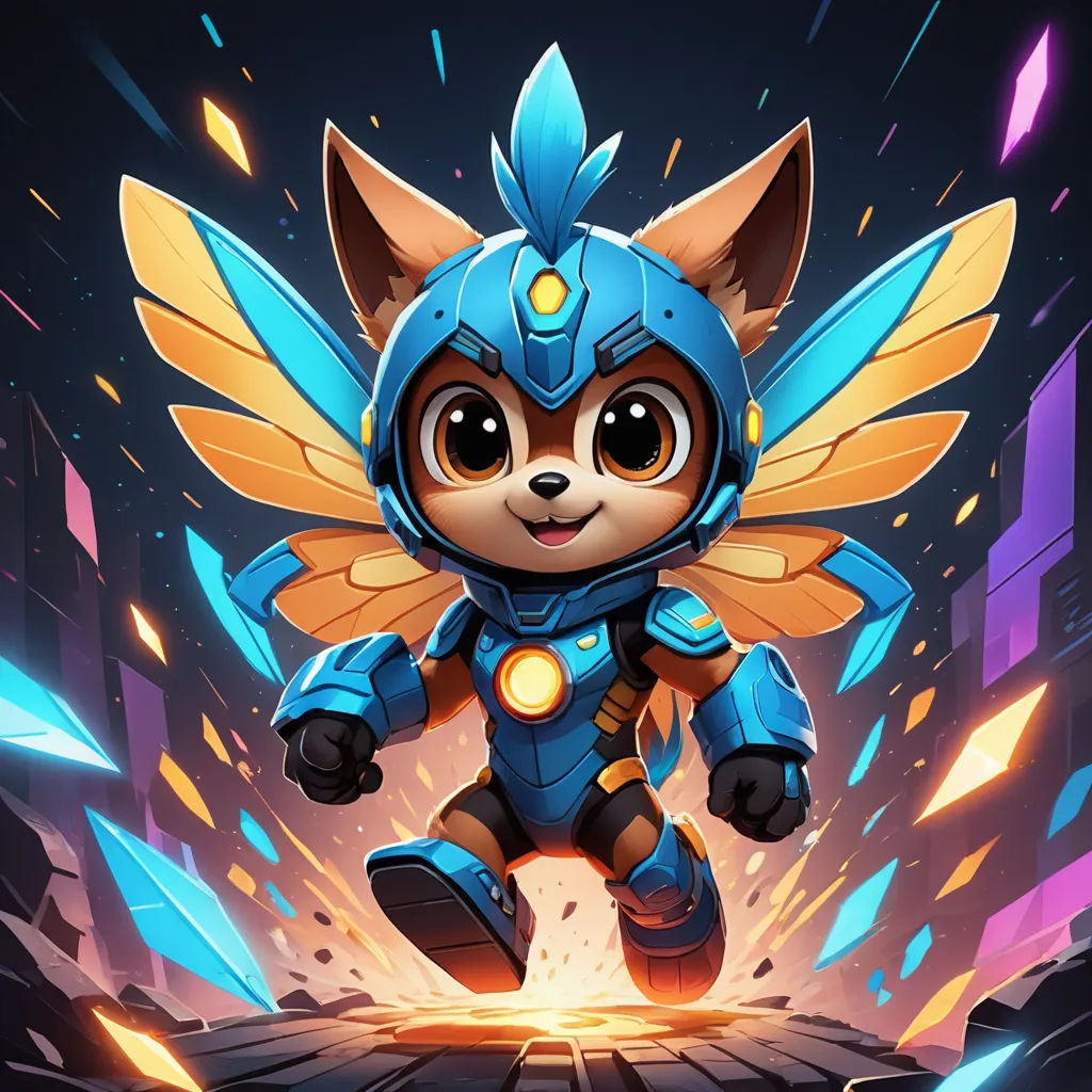 a cartoon character with a blue outfit and wings on a dark background with a bright light coming from behind, cubo-futurism, concept art, Alejandro Burdisio, league of legends splash art