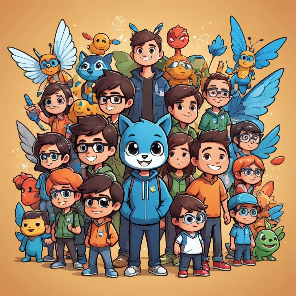 a group of people with a blue cat on their face and a blue bird on their head, surrounded by other people, sots art, vector art, Anton Fadeev, 2 d game art