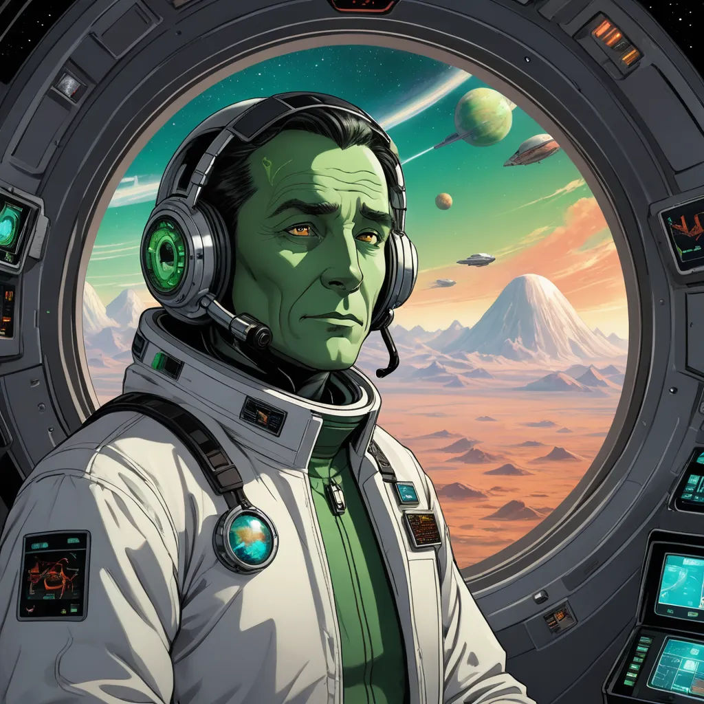 a man in a space suit with headphones on looking out of a window at a planet with mountains and a distant sky, space art, poster art, Diego Gisbert Llorens, josan gonzales and dan mumford