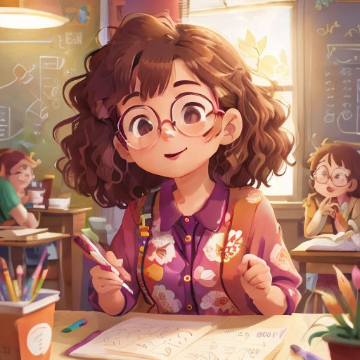 a girl is sitting at a desk with a book and pen in her hand and a boy is sitting at a desk with a book and a pencil in front of her