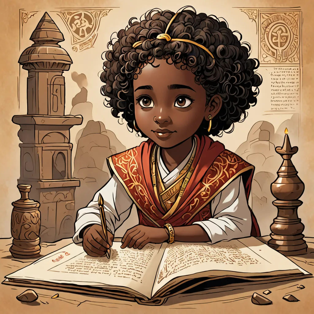 a cartoon character sitting at a table with a book and pen in hand and a book in front of her, fantasy art, a storybook illustration, Cedric Seaut (Keos Masons), fantasy character portrait