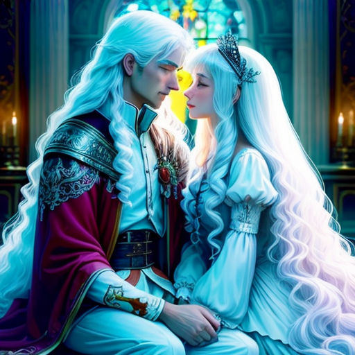 a couple of people sitting next to each other in a room with a stained glass window behind them and a stained glass window behind them