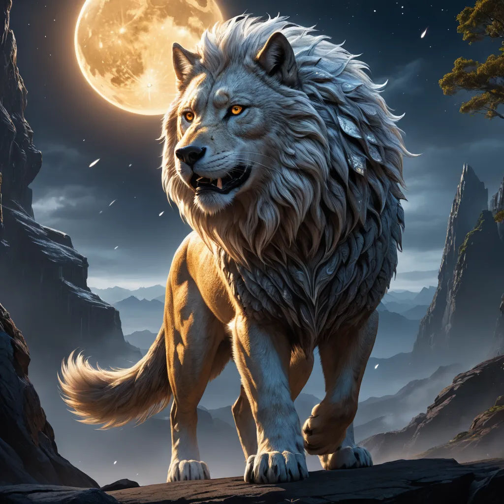 a wolf standing on a rock in front of a full moon and a mountain range with trees and rocks, furry art, concept art, Chris LaBrooy, official art