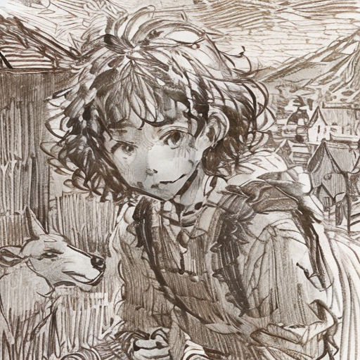 a drawing of a girl and a dog in a pen and ink drawing by artist mark stinson