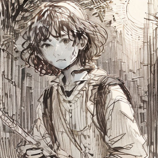 a drawing of a person with a guitar in their hand and a background of trees and buildings is shown