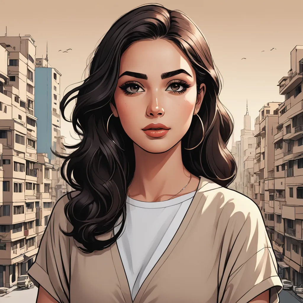 a woman with long hair standing in front of a cityscape with buildings and birds flying overhead in the background, serial art, a comic book panel, Artgerm, comic cover art