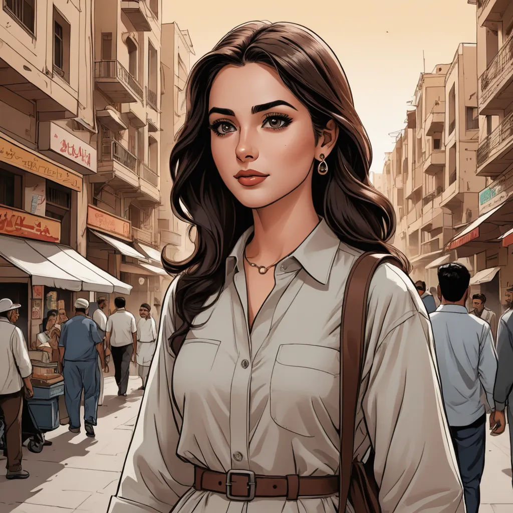 a woman in a dress is standing on a street corner with a brown bag and a man in a suit is walking behind her, serial art, a comic book panel, Artgerm, graphic novel