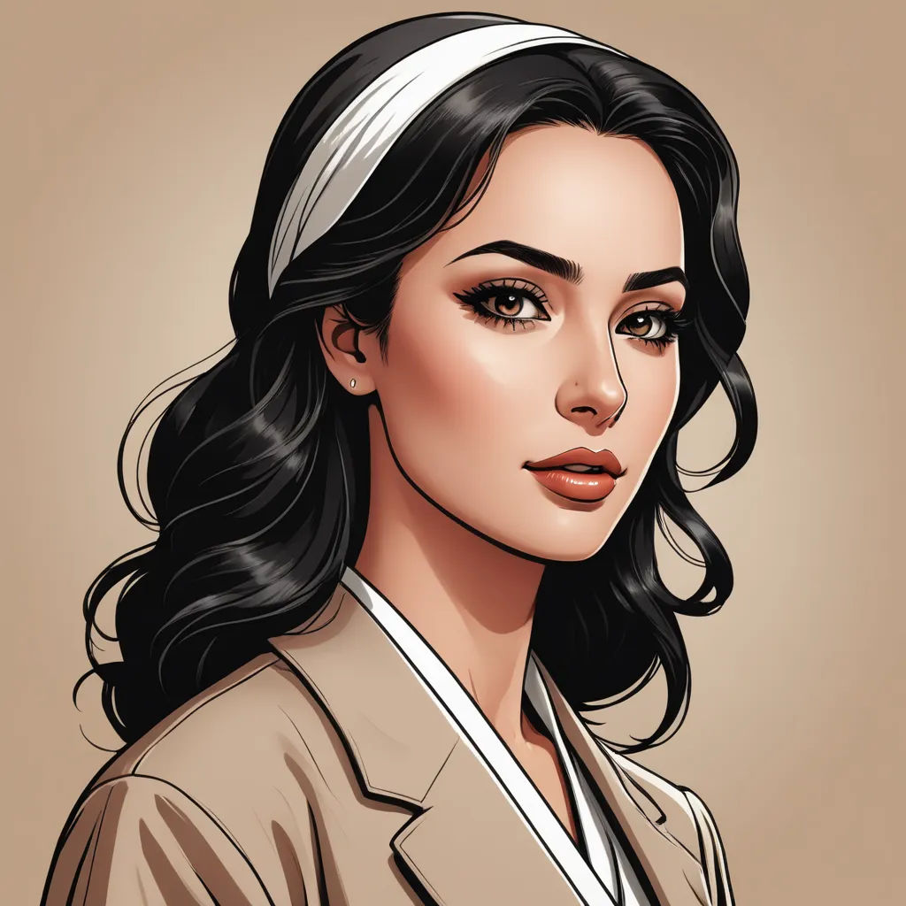 a woman with long hair and a white headband on her head, in a brown jacket and white shirt, digital art, a character portrait, Artgerm, character portrait