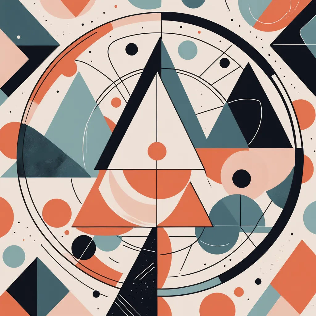 a geometric design with a triangle and circles in the middle of it, and a circle with a triangle on it, geometric abstract art, an abstract drawing, Android Jones, colorful flat surreal design