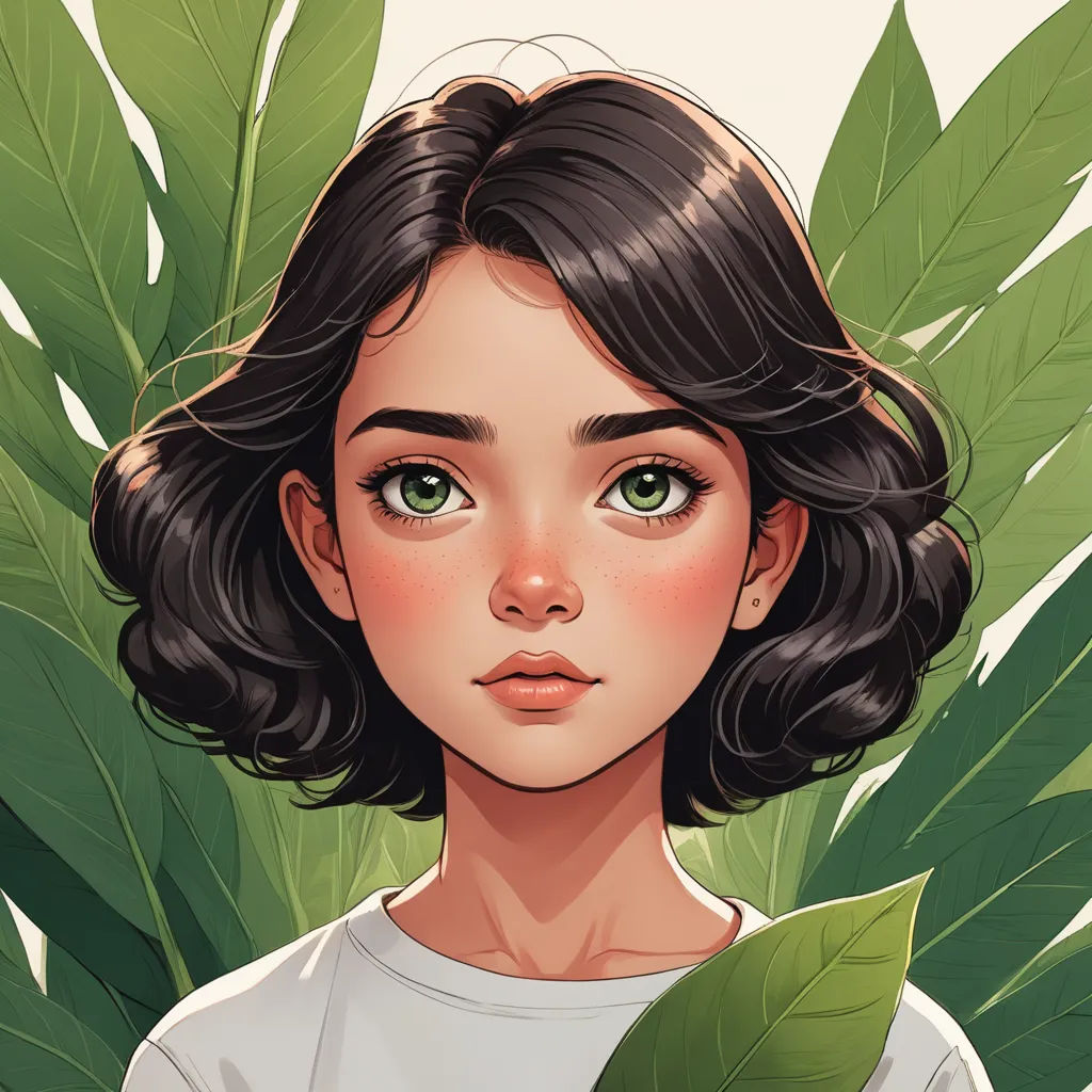 a digital painting of a girl with a green leaf in her hand and a white shirt on her chest, fantasy art, a character portrait, Atey Ghailan, trending on art station
