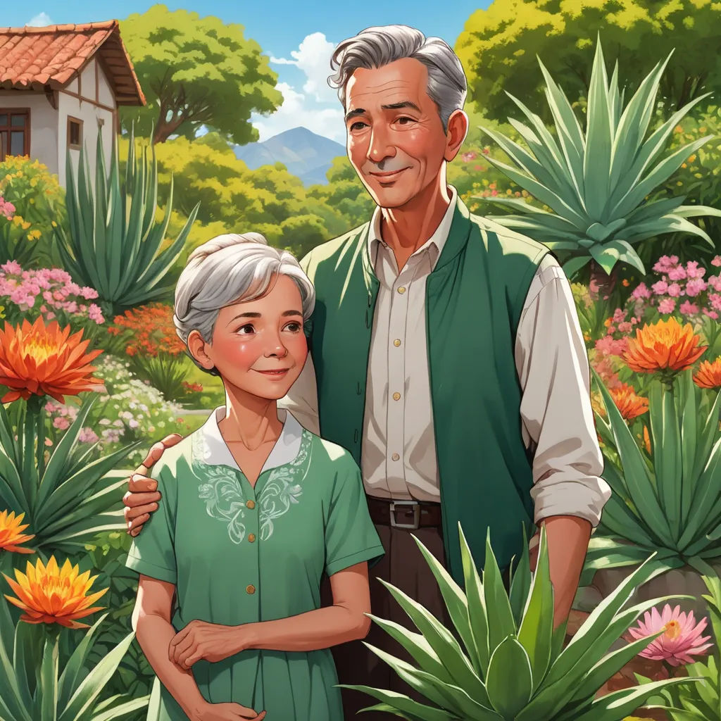 a man and a woman standing in a garden with flowers and plants around them, with a house in the background, sots art, a storybook illustration, Ada Gladys Killins, official art