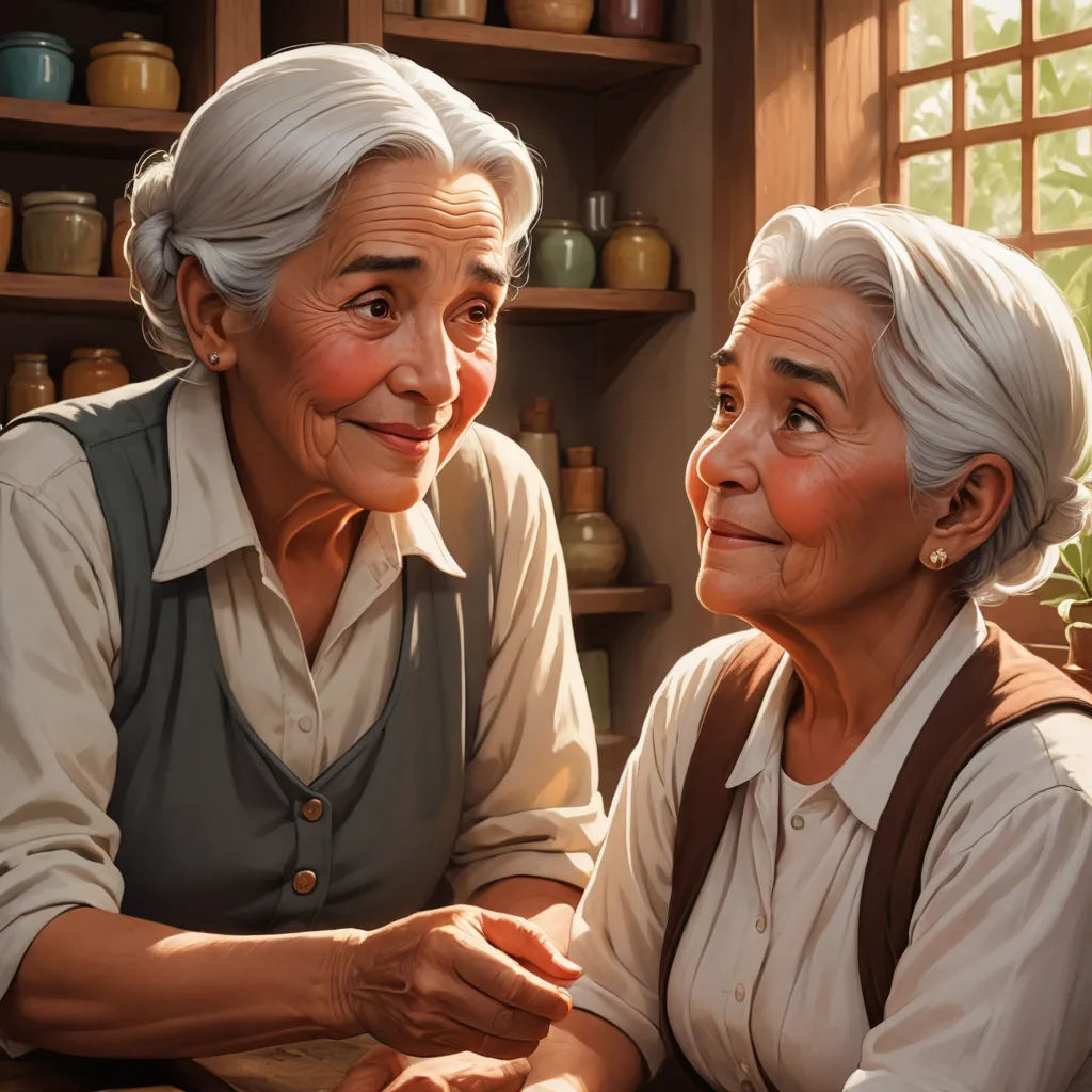 a painting of two women sitting at a table together, one of them is looking at the other woman, american scene painting, a storybook illustration, Ada Gladys Killins, highly detailed digital painting