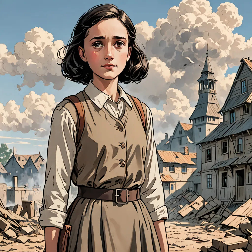 a woman standing in front of a destroyed building with a gun in her hand and a sky filled with clouds, serial art, a comic book panel, Ada Gladys Killins, official art
