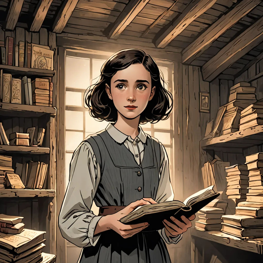 a woman standing in a room with a book in her hands and a book in her hand in front of a window, fantasy art, a comic book panel, Cedric Peyravernay, graphic novel