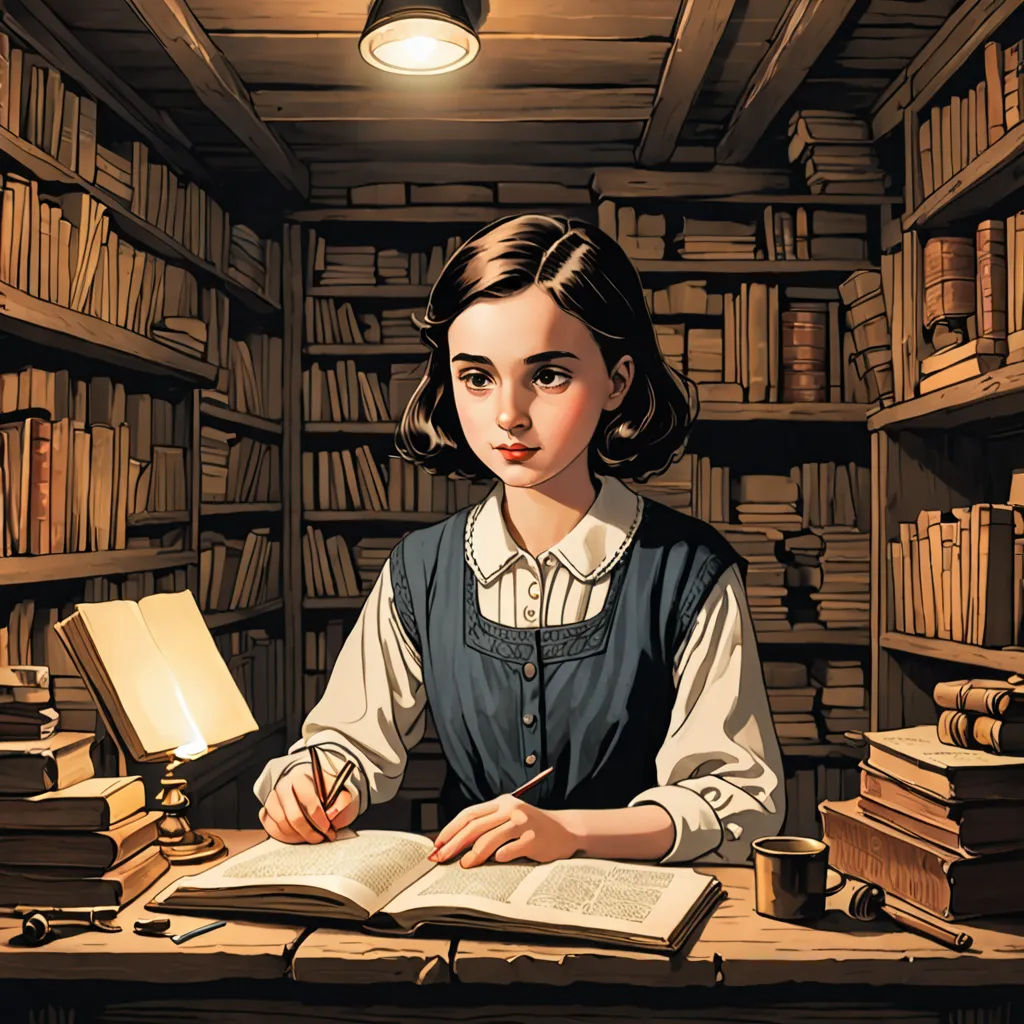 a girl sitting at a desk with a book and pen in her hand and a book in front of her, computer art, a storybook illustration, Diego Gisbert Llorens, highly detailed digital painting