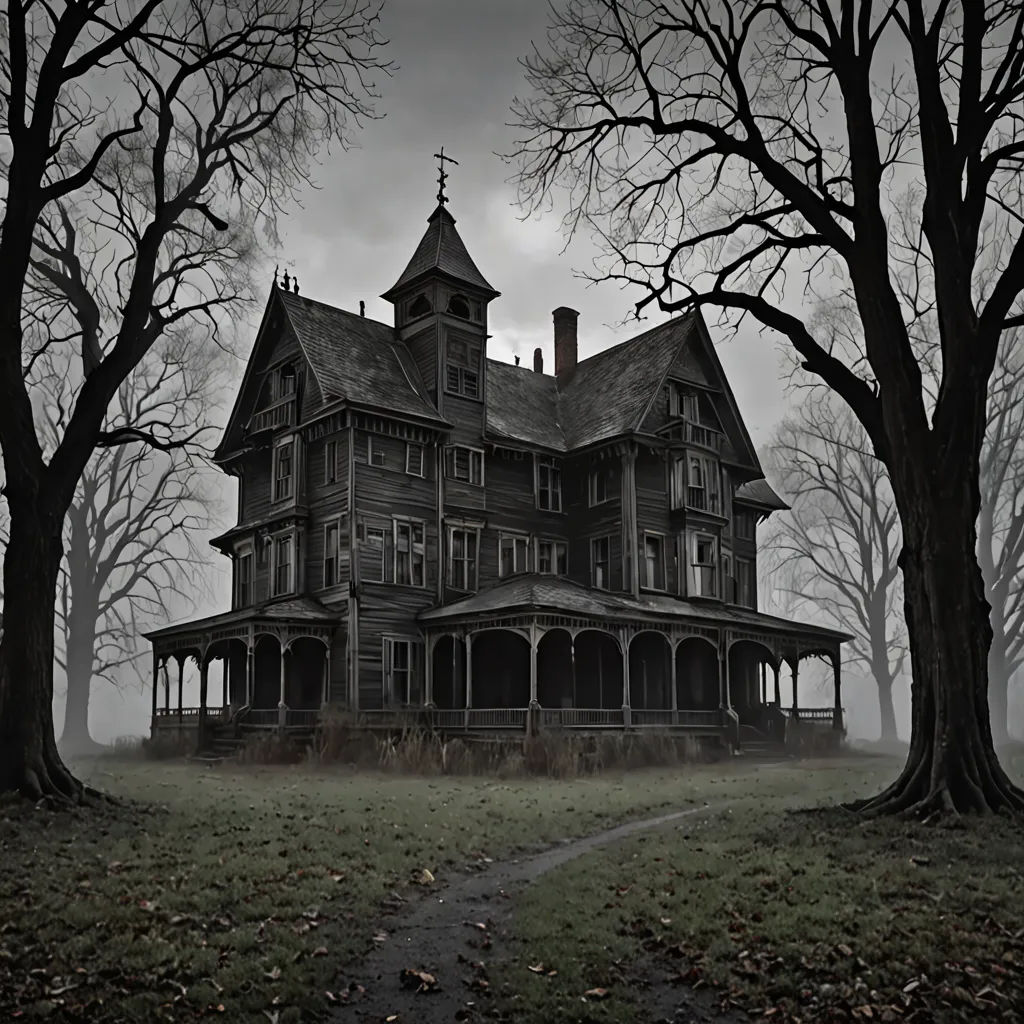 a creepy house with a creepy tree in the background and a path leading to it in the foreground, gothic art, a detailed matte painting, Clark Voorhees, gothic