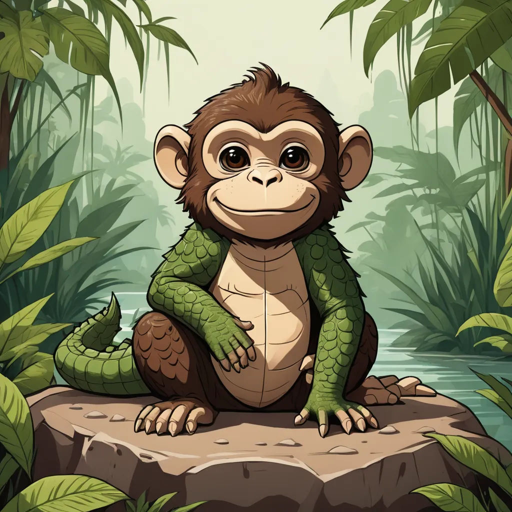 a monkey sitting on a rock in the jungle with a snake around it's neck and a snake around its neck, sumatraism, a character portrait, Chris LaBrooy, jungle