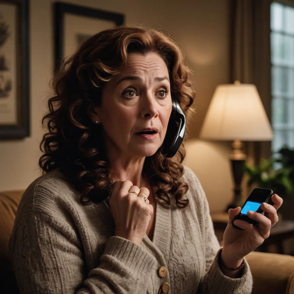 a woman holding a cell phone to her ear and looking at the camera with a surprised look on her face, serial art, a stock photo, Ancell Stronach, promotional image