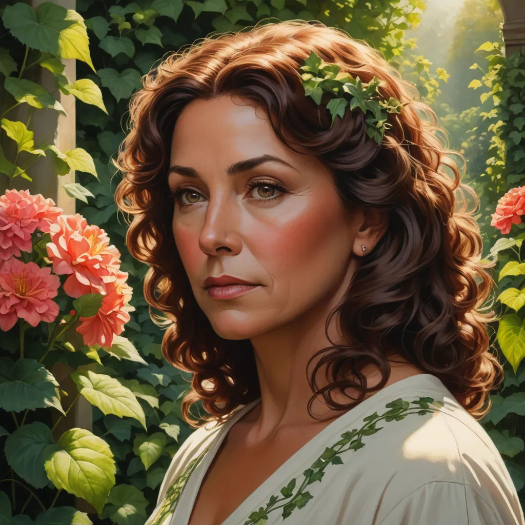 a painting of a woman with flowers in her hair and a green dress on her shoulders and a white shirt on her shoulders, pre-raphaelitism, a photorealistic painting, Donato Giancola, highly detailed digital painting