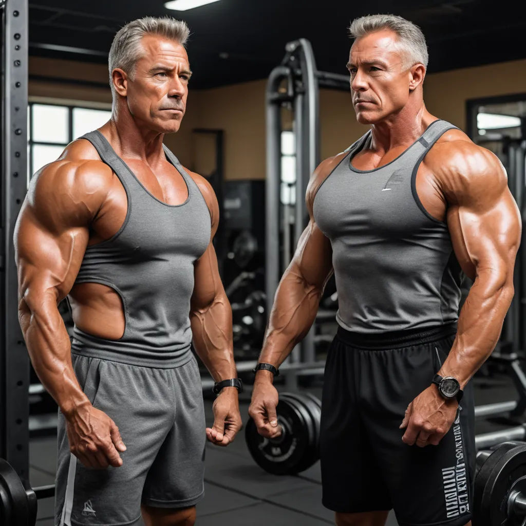 two men in a gym with a barbell and a weight machine behind them, both looking at each other, precisionism, a stock photo, Dennis Ashbaugh, portrait photography