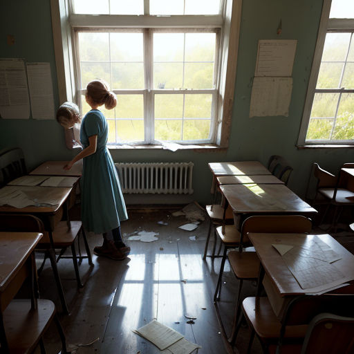 Typical anime classroom, chalkboard, empty, quiet