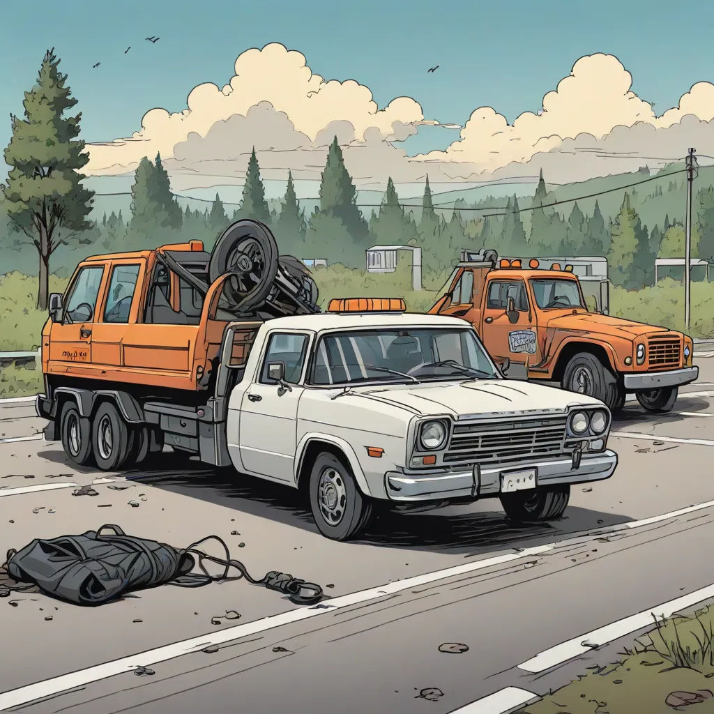 a couple of trucks that are parked in a parking lot with a backpack on the back of the truck, american scene painting, concept art, Asaf Hanuka, official art