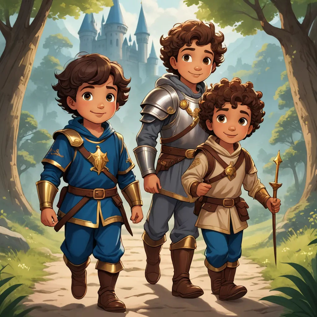a couple of kids standing next to each other in front of a castle with a knight on it's back, sots art, concept art, Diego Gisbert Llorens, key art