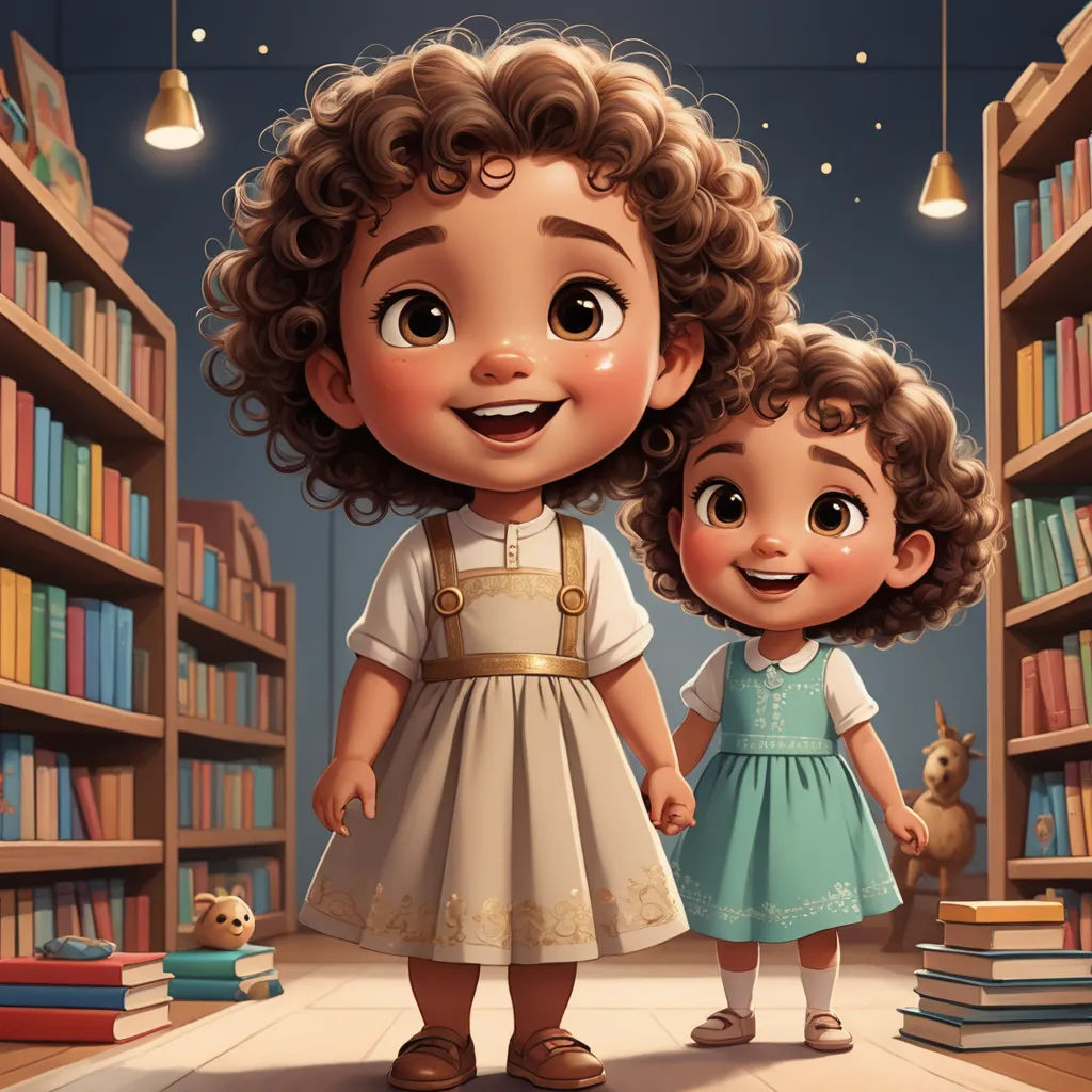 a cartoon of two children standing in a library with bookshelves behind them and a teddy bear on the floor, photorealism, a storybook illustration, Diego Gisbert Llorens, storybook illustration