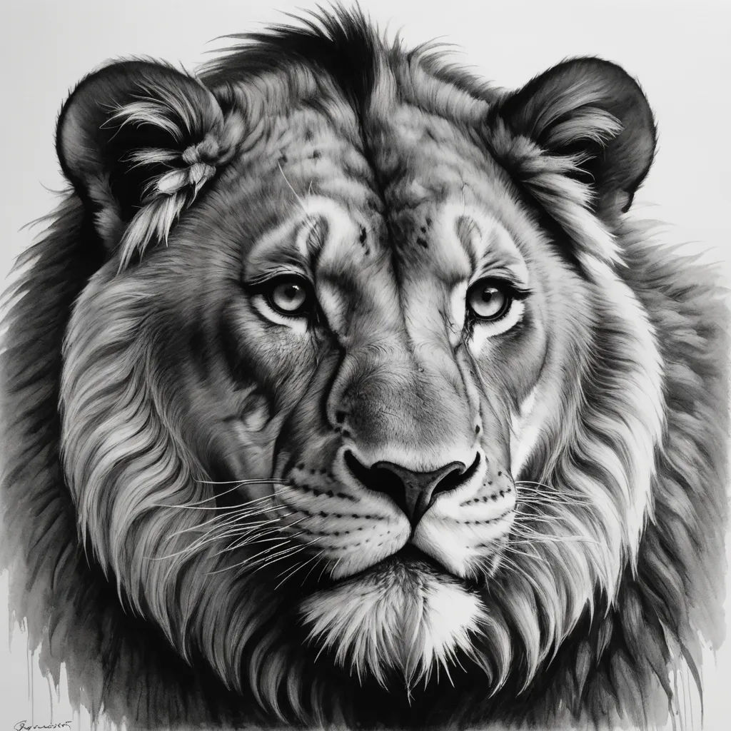 a drawing of a lion's face with a black and white background and a white background with a black and white photo of a lion, photorealism, an airbrush painting, Alison Kinnaird, airbrush on canvas
