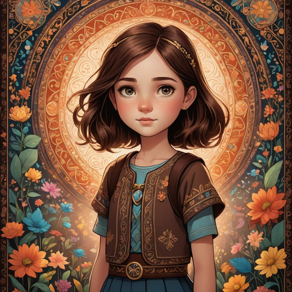 a painting of a girl in a dress and a halo behind her is a painting of flowers and a circle, art nouveau, a character portrait, Clarice Beckett, beautiful detailed