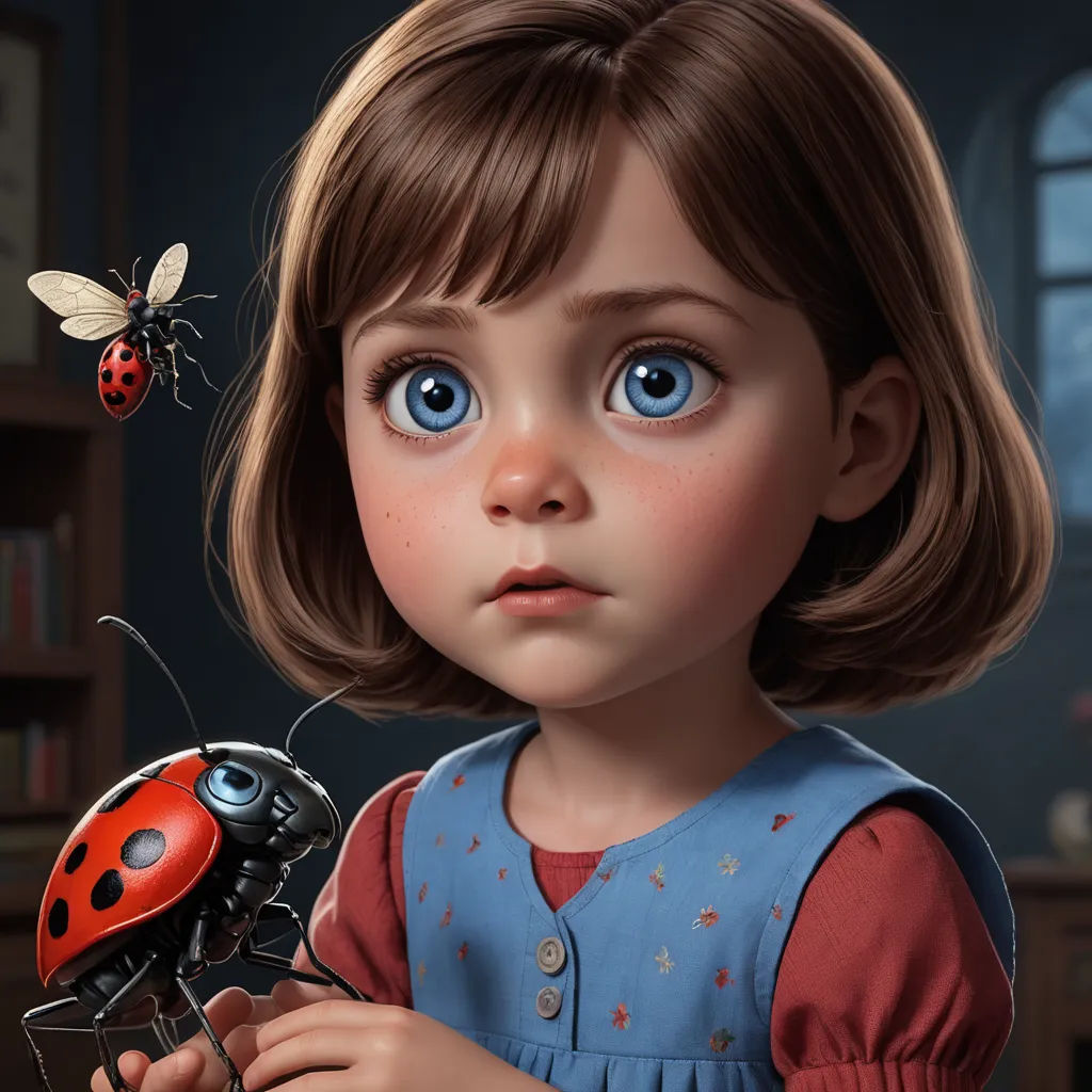 a little girl holding a lady bug in her hand and a lady bug on her arm with a lady bug on it, photorealism, a photorealistic painting, Alejandro Burdisio, cgstudio