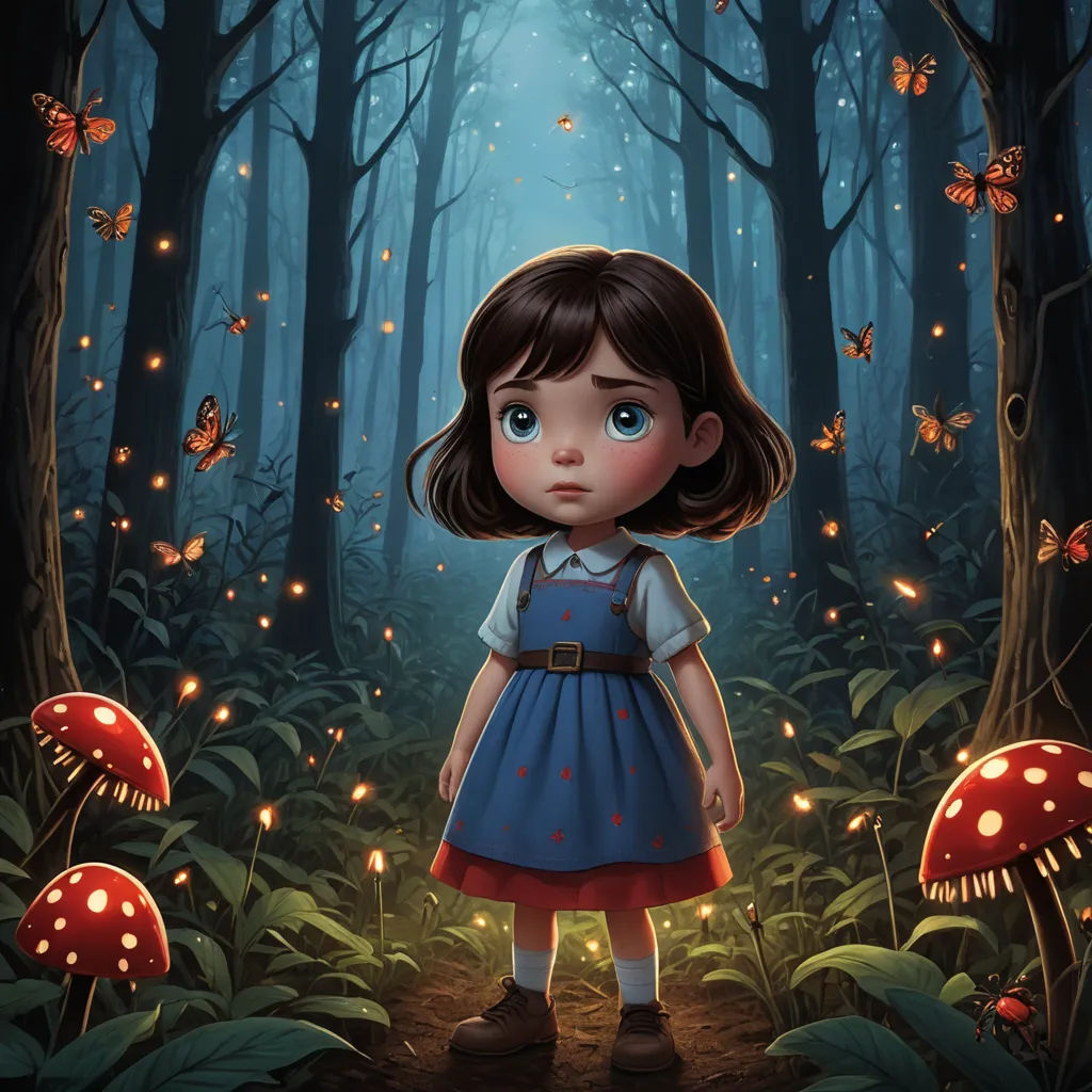 a little girl standing in the middle of a forest with butterflies flying around her and a forest scene behind her, magic realism, a storybook illustration, Alice Prin, rossdraws global illumination