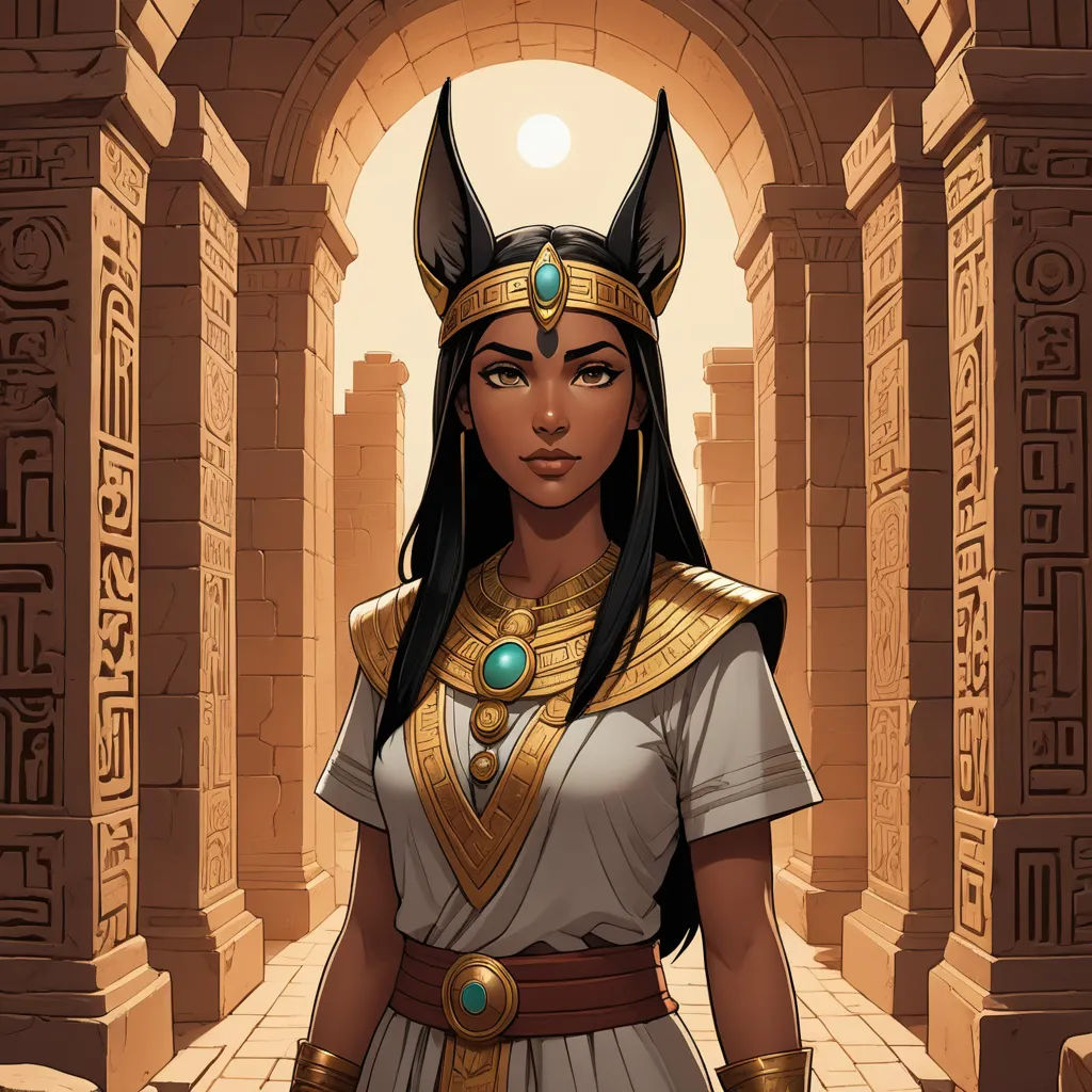 a woman in a costume standing in a hallway with an egyptian theme on her face and headdress, fantasy art, egyptian art, Caroline Chariot-Dayez, rossdraws global illumination