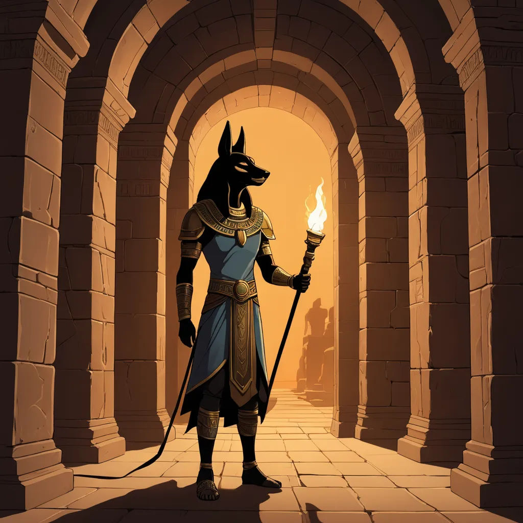 a cartoon of a man in an egyptian costume holding a torch and a cat on a leash in a tunnel, furry art, egyptian art, Cedric Seaut (Keos Masons), rossdraws global illumination