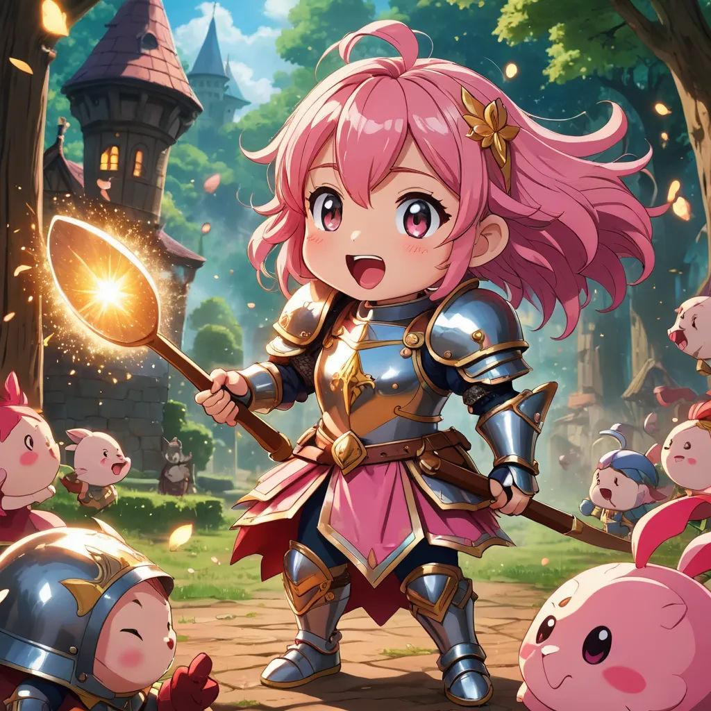 a girl in a pink wig holding a wand and a mirror in front of a group of pigs in a forest, sots art, a stock photo, Ada Gladys Killins, sakimi chan