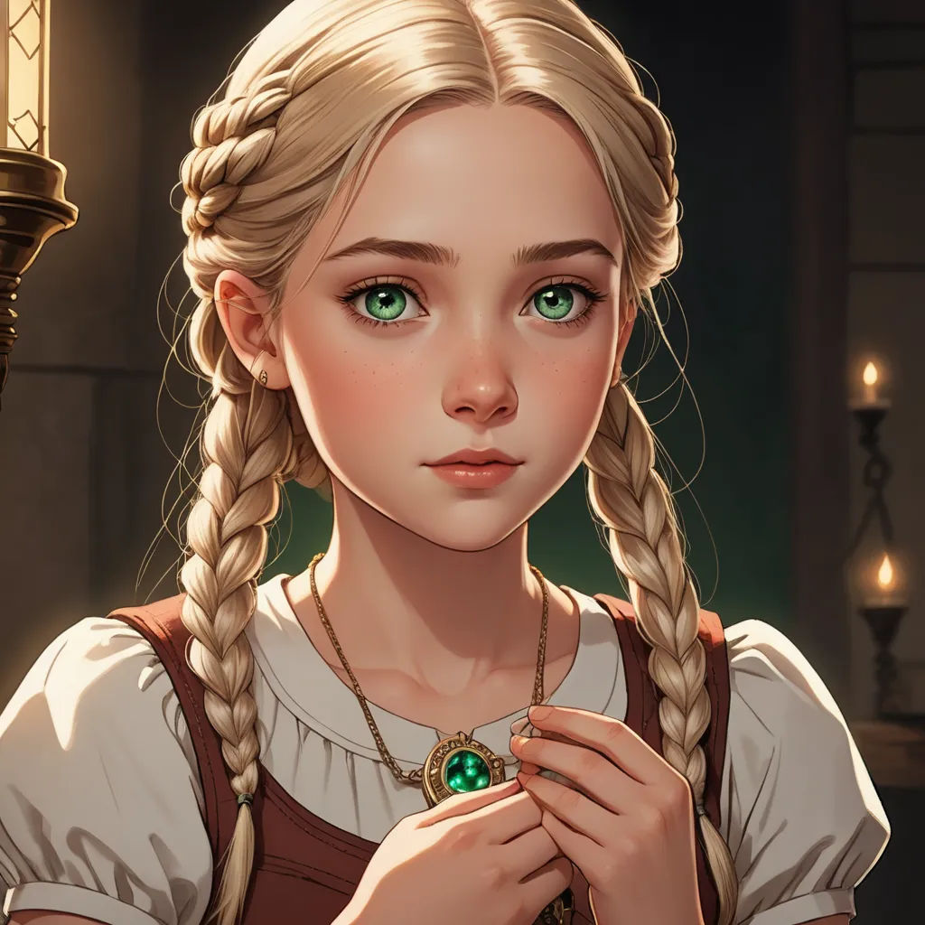 a girl with braids and a necklace in a game of thrones character portrait by a candlelight, fantasy art, a detailed painting, Charlie Bowater, rossdraws global illumination