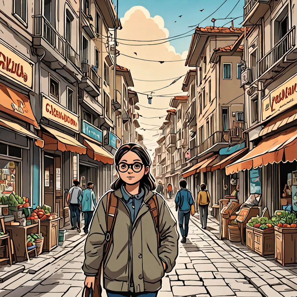 a woman walking down a street with a bag in her hand and a man walking down the street behind her, art & language, a comic book panel, Asaf Hanuka, comic cover art