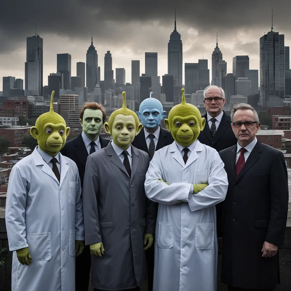 a group of people wearing masks in front of a city skyline with skyscrapers in the background, with a dark sky, antipodeans, an album cover, Altichiero, promotional image
