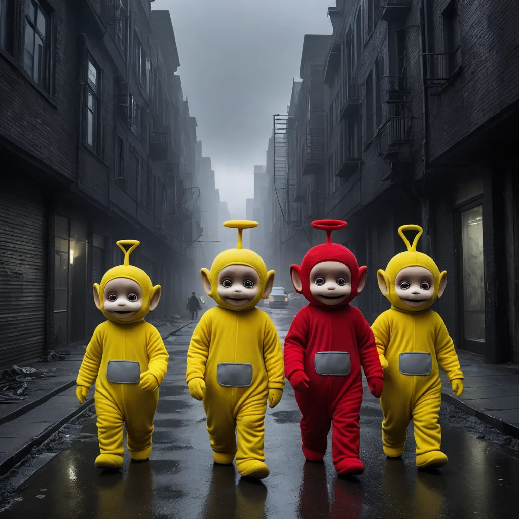 a group of three little monkeys walking down a street in a row of buildings in a row of three, antipodeans, a colorized photo, Bauhaus, promotional image