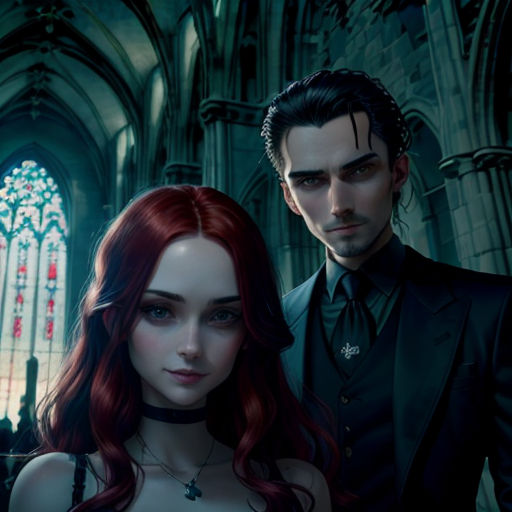 a man and a woman standing in front of a gothic church window, with gothic gothic gothic gothic gothic gothic gothic gothic gothic gothic gothic gothic gothic gothic gothic gothic gothic gothic