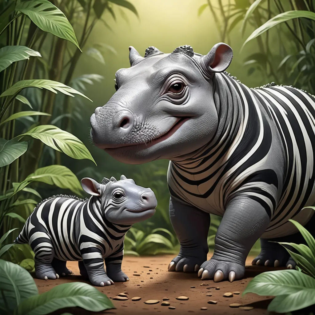 a baby zebra standing next to a large zebra in a jungle setting with a baby zebra standing next to it, sumatraism, an ambient occlusion render, Ed Binkley, behance hd