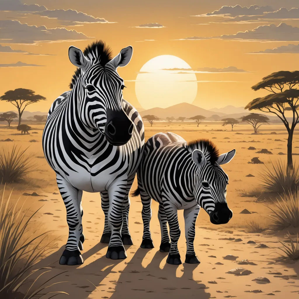 a couple of zebra standing on top of a dirt road next to a forest filled with trees and bushes, fantastic realism, an airbrush painting, Brothers Hildebrandt, highly detailed digital painting