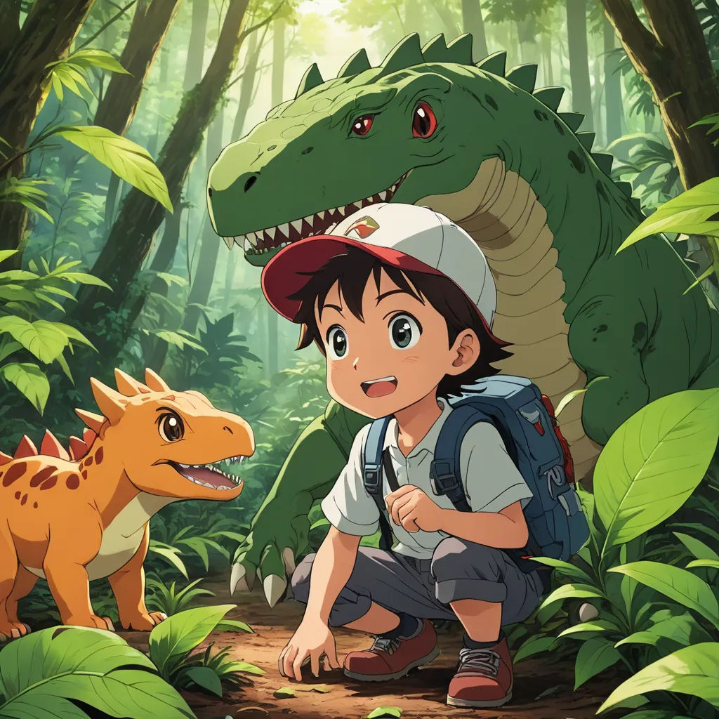 a boy kneeling down next to a dinosaur in the jungle with a dinosaur behind him and a girl standing next to him, lyco art, poster art, Abidin Dino, official art