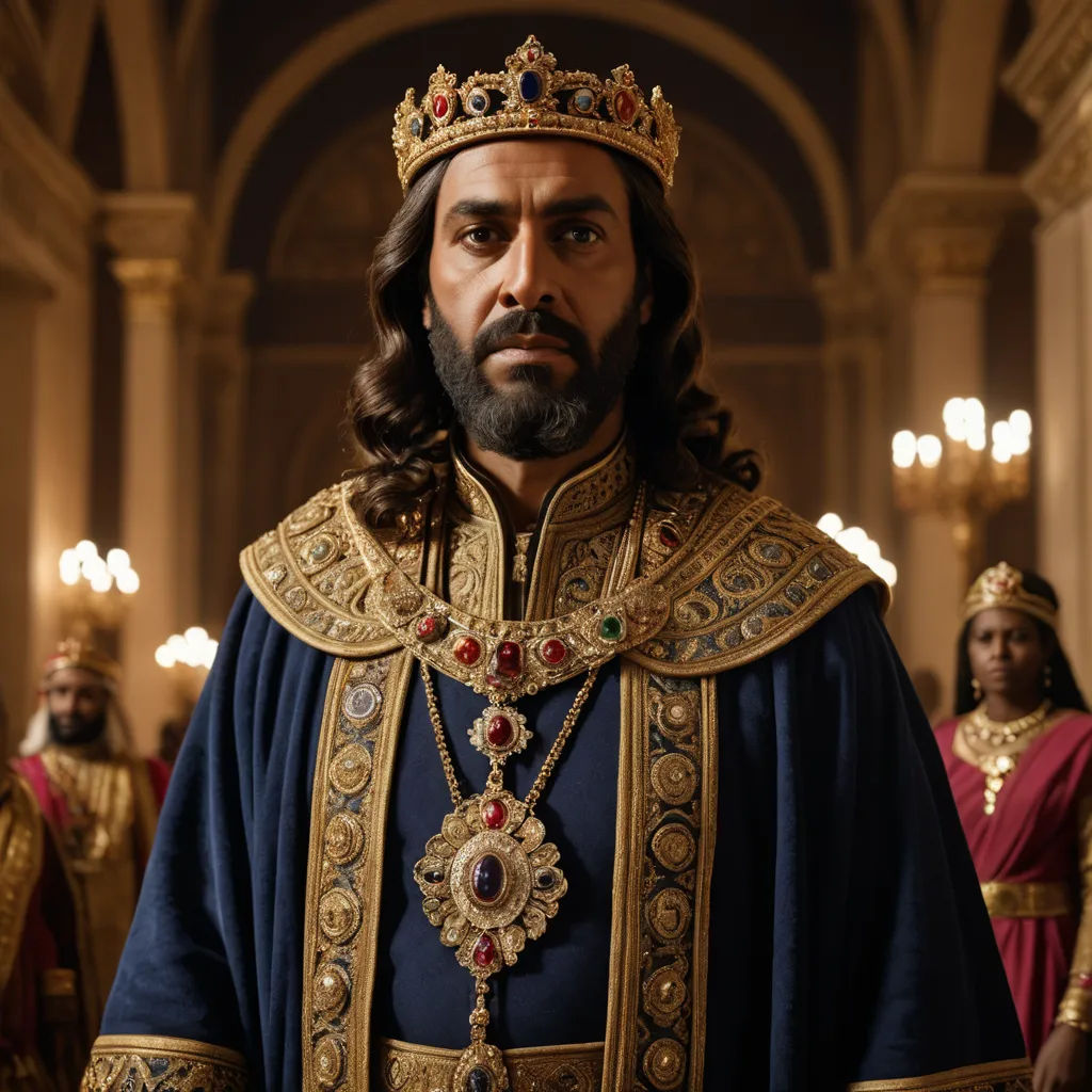 a man in a crown and a crown on his head in a room with other people in costume and in the background, excessivism, a character portrait, Altoon Sultan, promotional image