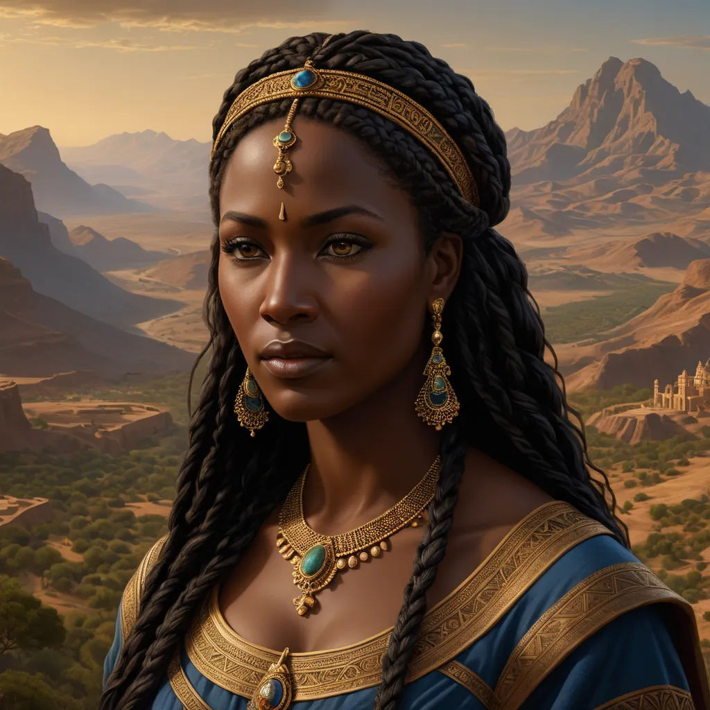 a woman with braids and a blue dress in a desert setting with mountains in the background and a sky with clouds, fantasy art, a painting, Clint Cearley, highly detailed digital painting