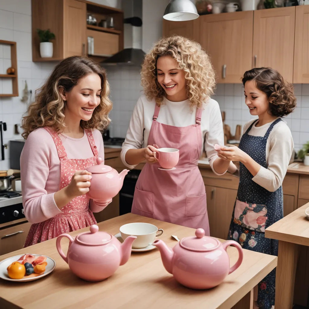 three women in a kitchen preparing food and drinks for a meal or tea party or bridal party or tea party, arts and crafts movement, a stock photo, Bracha L. Ettinger, professional food photography